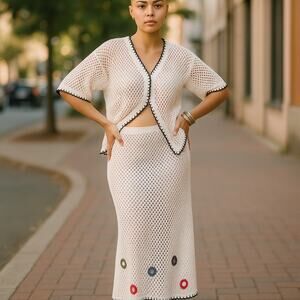 Topshop Maxi Skirt Floral Open Knit Crochet Size‎ Small